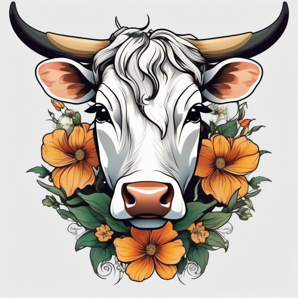 cow fairy tattoo  simple color tattoo style,white background