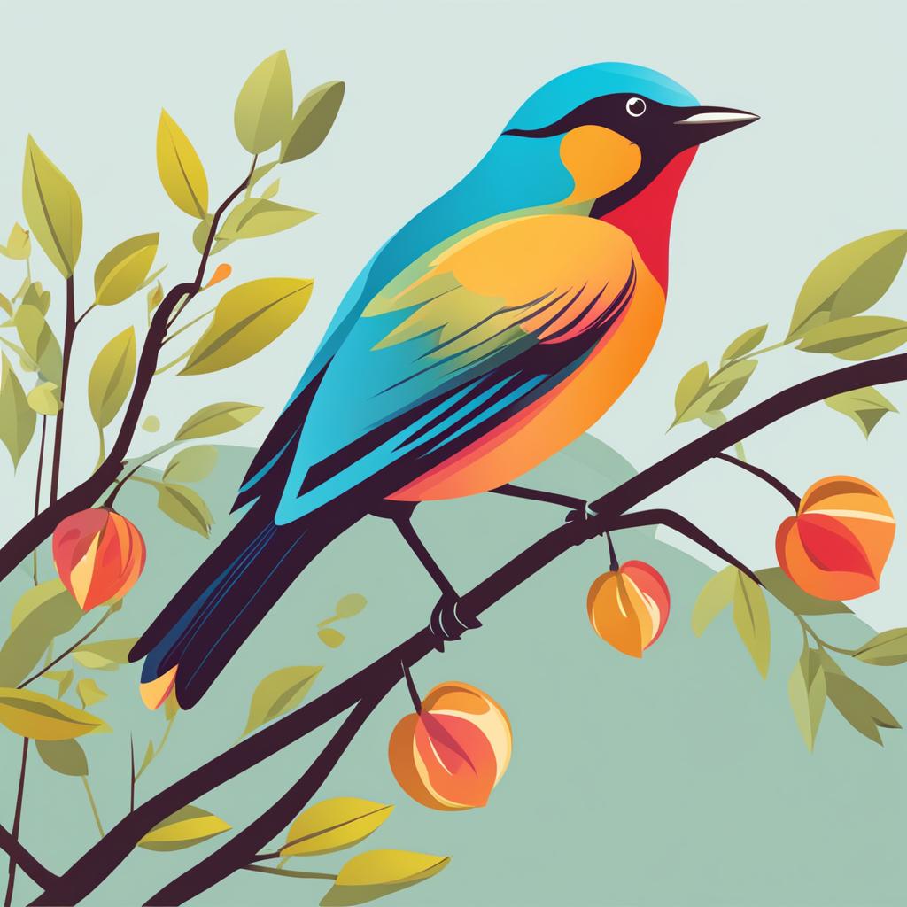 bird clipart - a colorful and singing bird perched on a branch. 