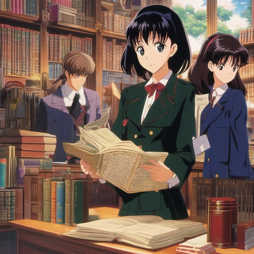 A determined anime girl, with a love for detective novels, forms a club to solve real-life mysteries in a whimsical school setting.  1990s anime style