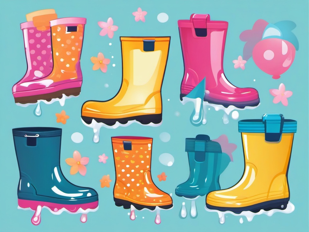 April clipart - rain boots splashing in puddles  