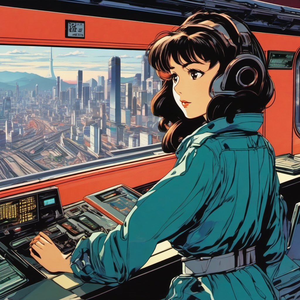 1990 Retro Anime Girl - Prevents cataclysmic event in Neo-Tokyo's train chase.  clipart style