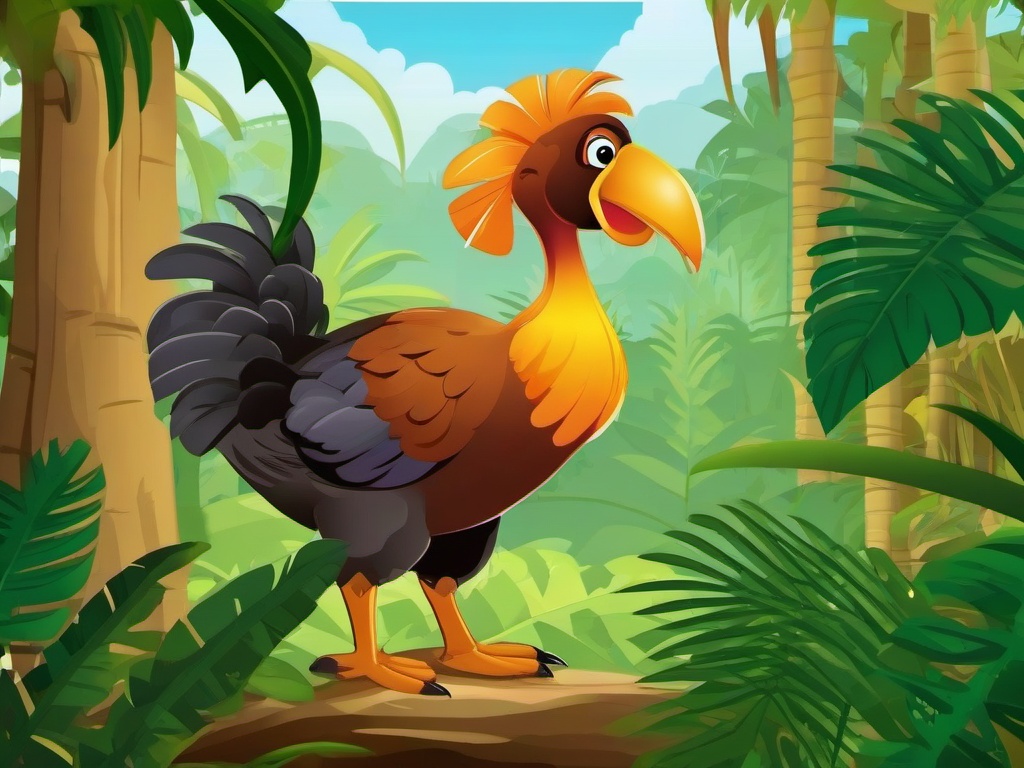 Dodo Cartoon - Cartoon of dodo bird exploring tropical forest  