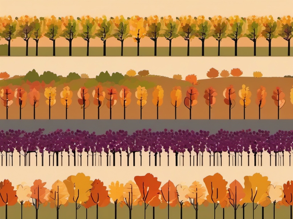 Autumn Vineyard clipart - Rows of grapevines in fall, ,vector color clipart,minimal