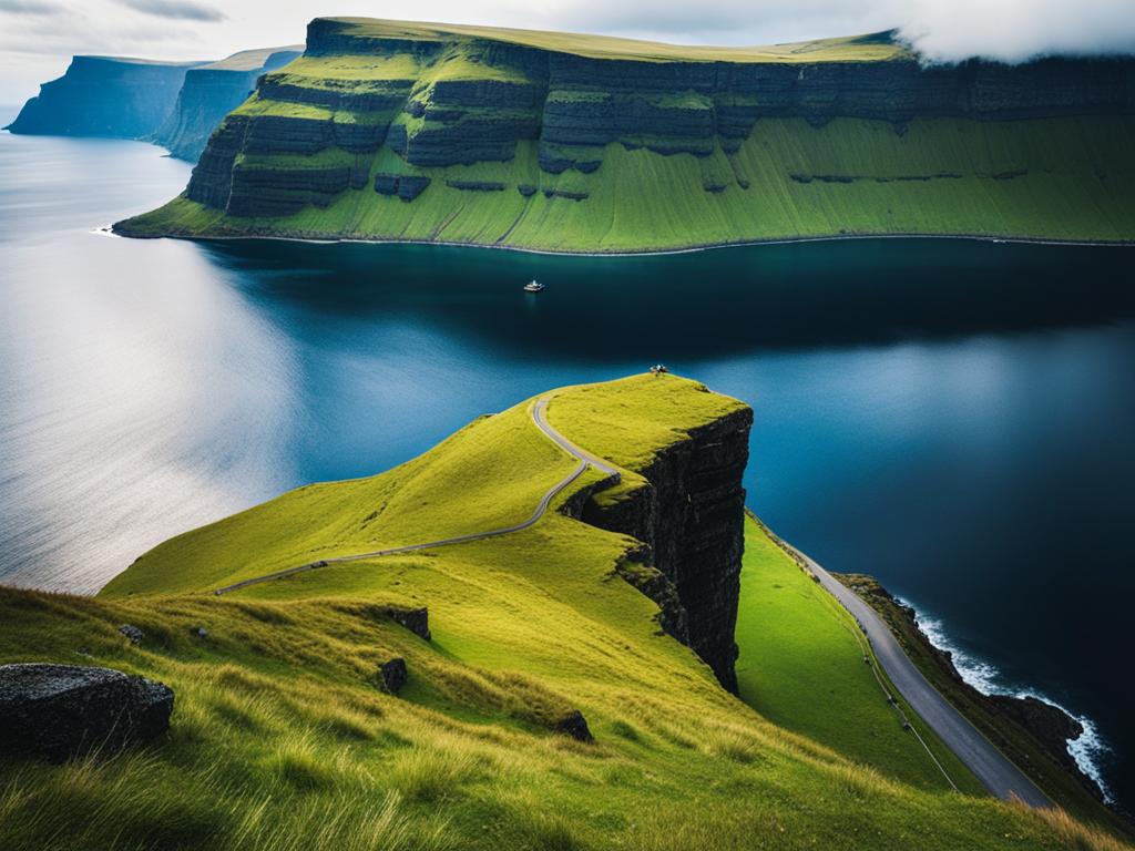 faroe islands - hikes to breathtaking viewpoints overlooking dramatic cliffs and fjords. 