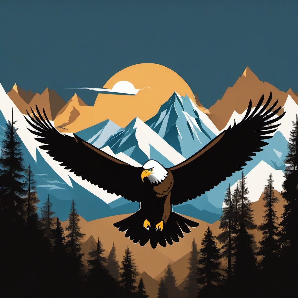 Eagle Clipart in the Mountains,Soaring eagle amidst the towering mountains, symbol of freedom and determination. 