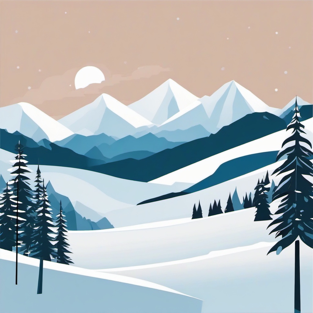 January clipart - snow-covered mountains in the month of January  color,minimalist,vector clipart