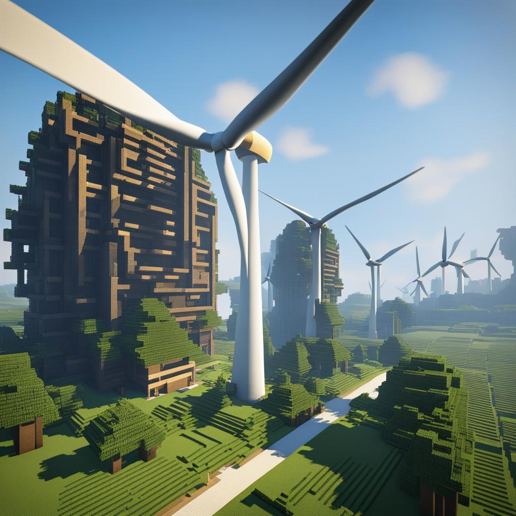 mega wind turbine farm generating clean energy on a colossal scale - minecraft house design ideas minecraft block style