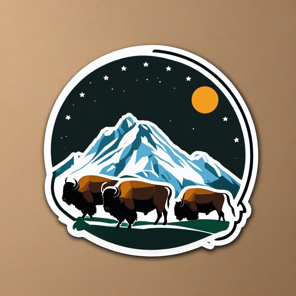 Mount Rushmore Bison sticker- Symbolic wildlife near the presidential sculptures, , sticker vector art, minimalist design