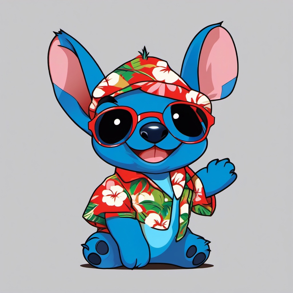 Stitch clipart - Stitch wearing a Hawaiian shirt and sunglasses  color,minimalist,vector clipart