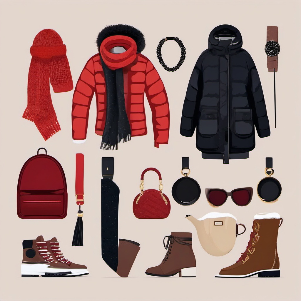 Winter Fashion Trends clipart - Stylish winter fashion essentials, ,vector color clipart,minimal