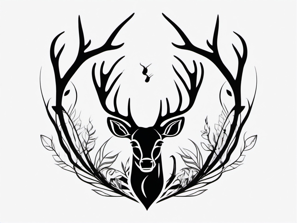 Deer Heart Beat Tattoo - Connect with nature and wildlife with a tattoo featuring a rhythmic heartbeat line and a deer.  simple vector color tattoo,minimal,white background