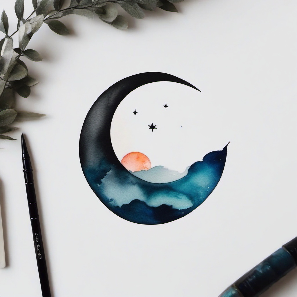 Water Color Moon Tattoo  minimal,color tattoo,white background