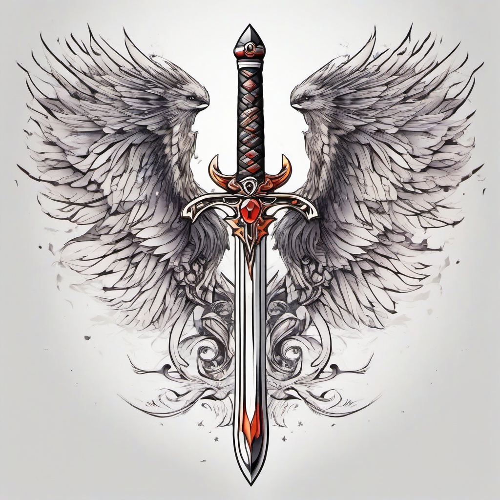 sword pheonix wings  ,tattoo design, white background