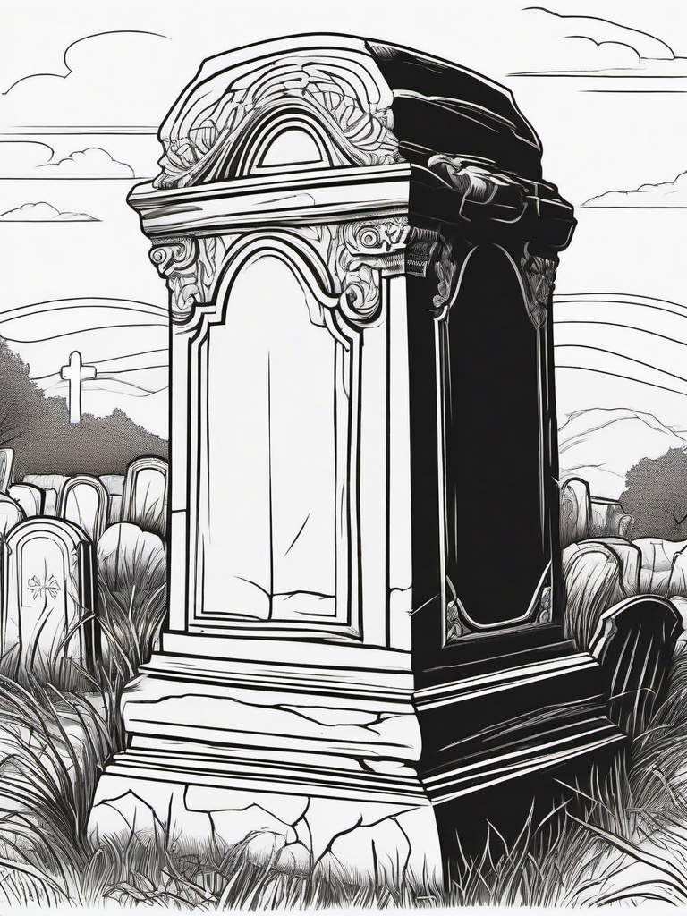 Tombstone Coloring Pages - Graveyard Stone with Eerie Engraving  minimal black outline printable sheet, coloring page