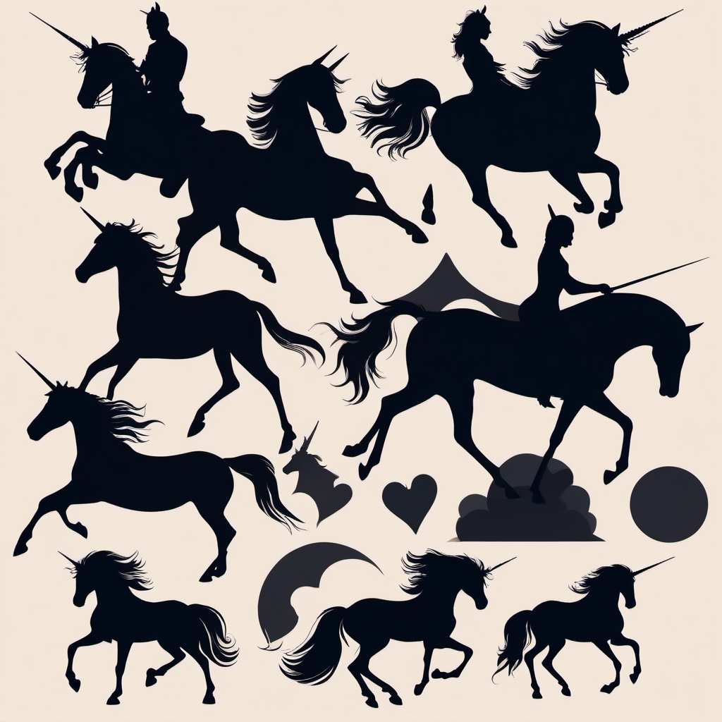 Unicorn Clipart Silhouette - Elegant and stylish unicorn silhouettes to enhance your visual compositions.  vector art, clipart, minimal