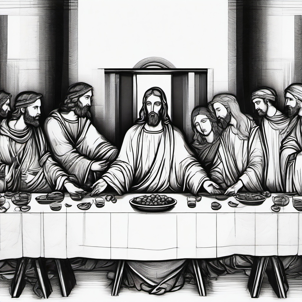 drawing of the last supper  minimal rough scribbles,doodles,black and white