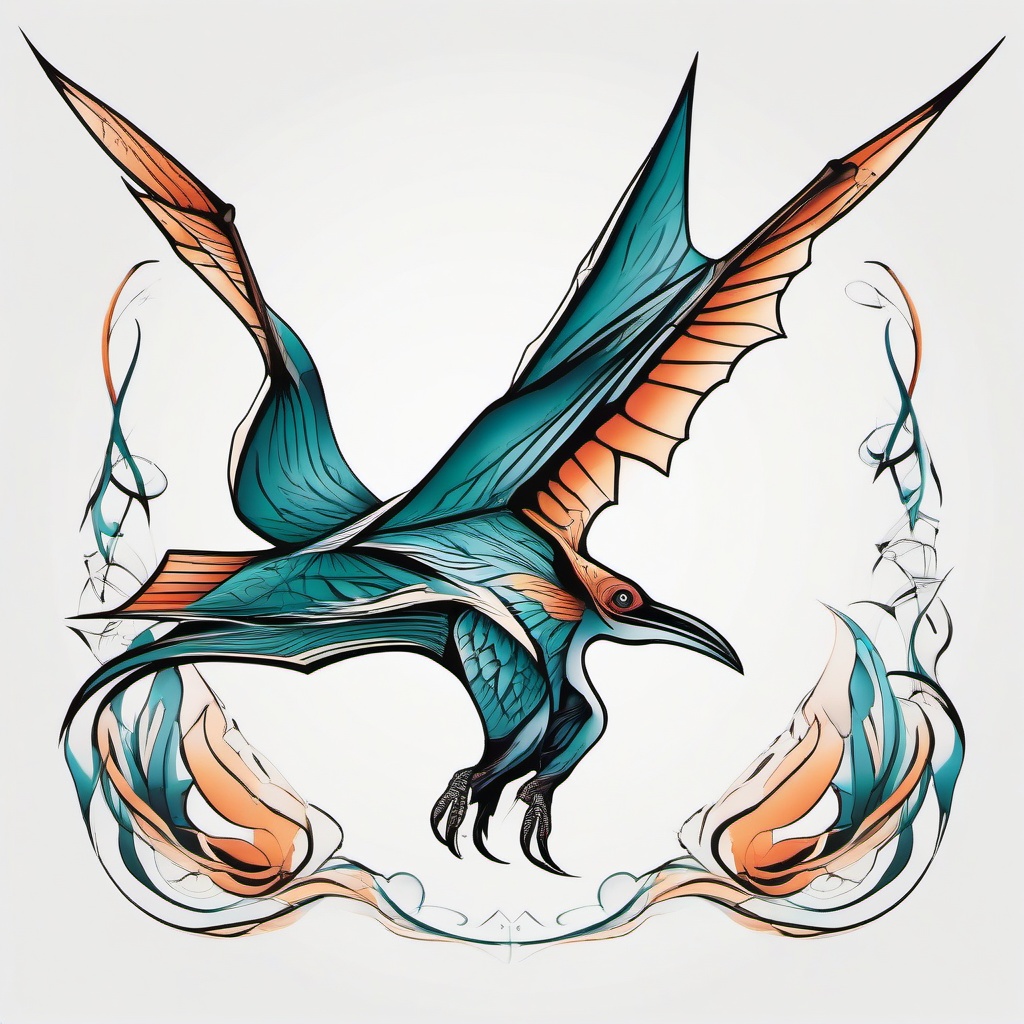 Pterodactyl Tattoo - Showcase the beauty and grace of a Pterodactyl in a captivating and stylish tattoo.  simple vector color tattoo,minimal,white background