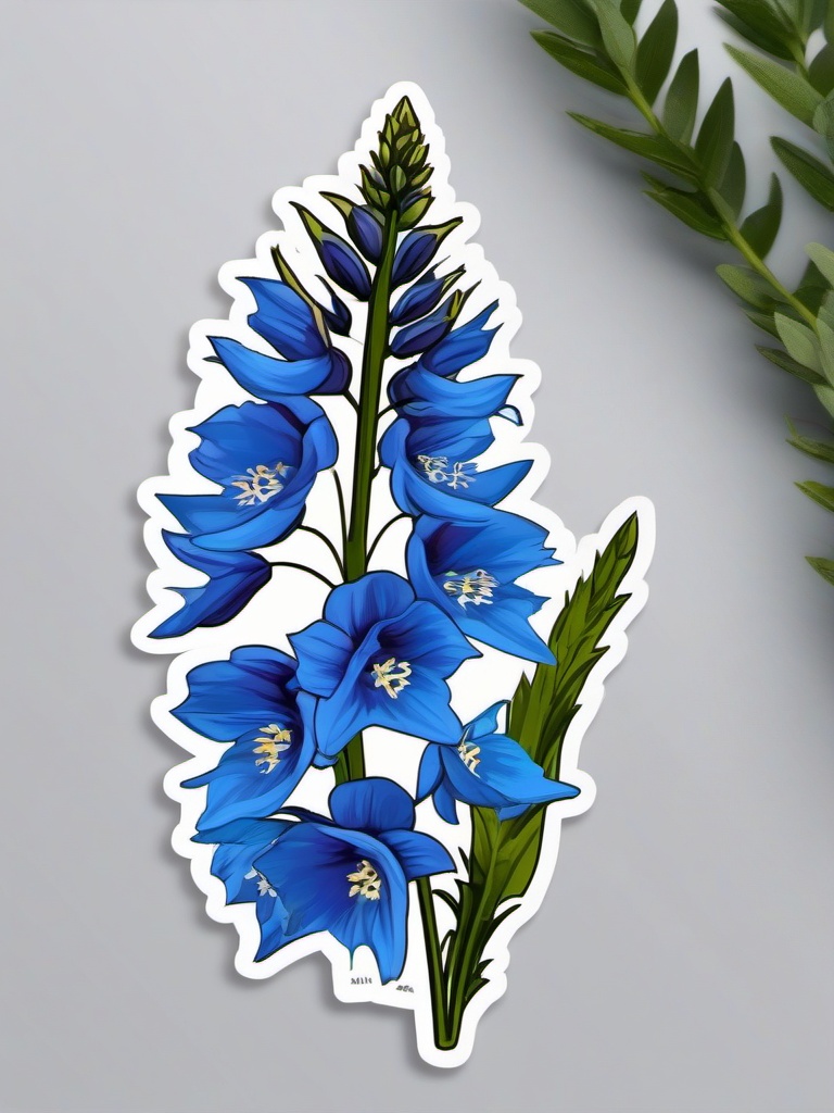 Delphinium Sticker - Add a touch of garden elegance with the tall and vibrant spikes of delphinium blooms, , sticker vector art, minimalist design