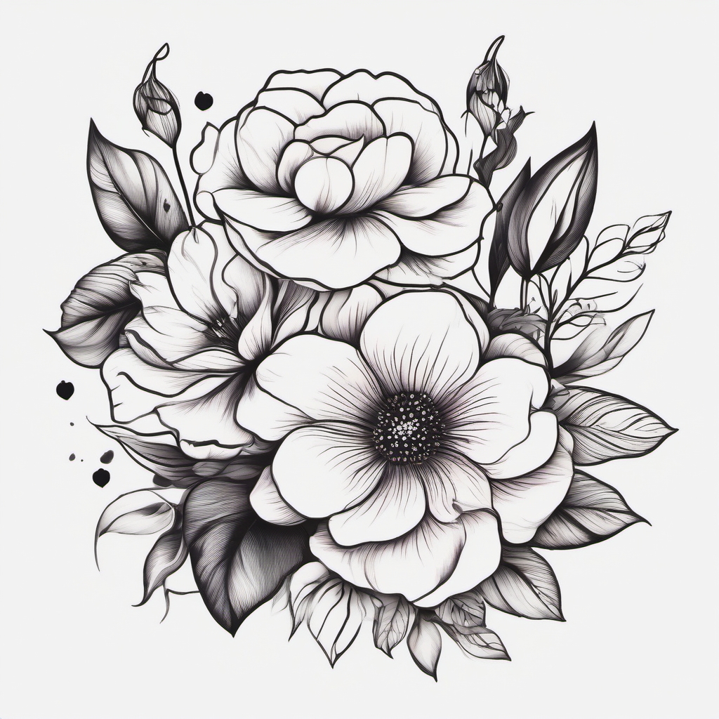 Wonderland flowers tattoo.  color tattoo minimalist white background