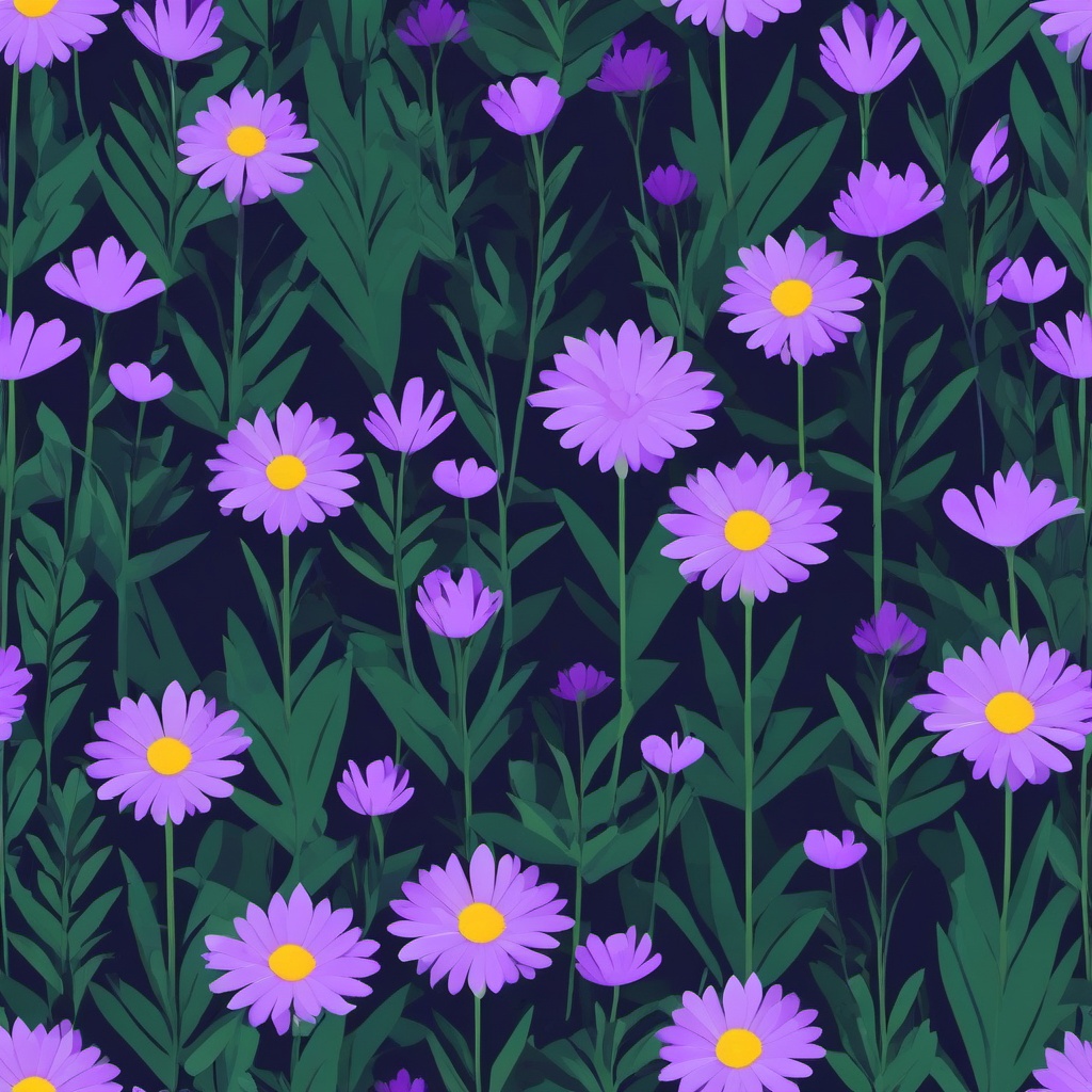 Taiga Violet Clip Art - Violet flowers in the vast taiga wilderness,  color vector clipart, minimal style