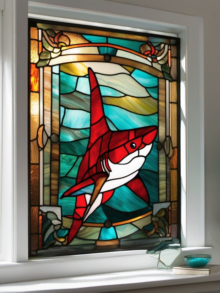 Stained Glass Shark - Add a sense of adventure to your space with stained glass shark designs, featuring these powerful sea creatures in vibrant and captivating compositions.  