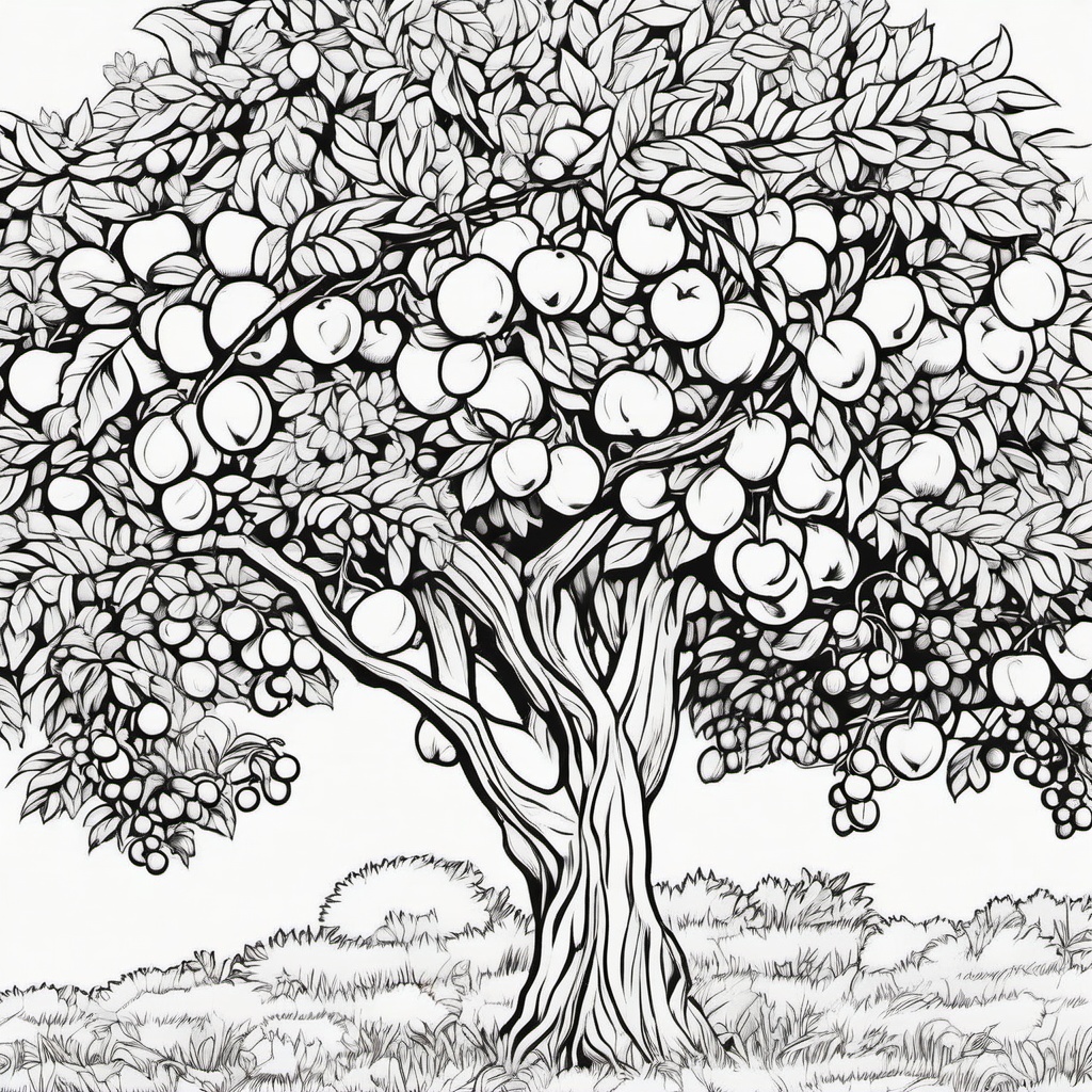 Fruit tree with ripe fruits hanging  simple coloring pages