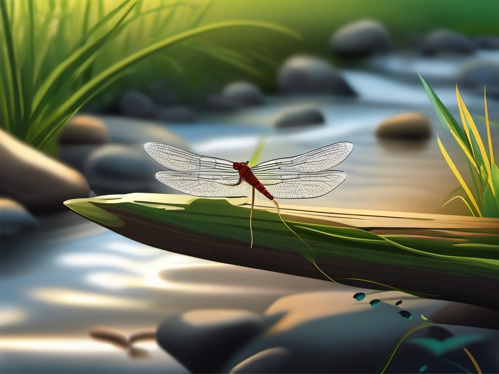 Mayfly Clip Art - A mayfly perched near a stream,  color vector clipart, minimal style