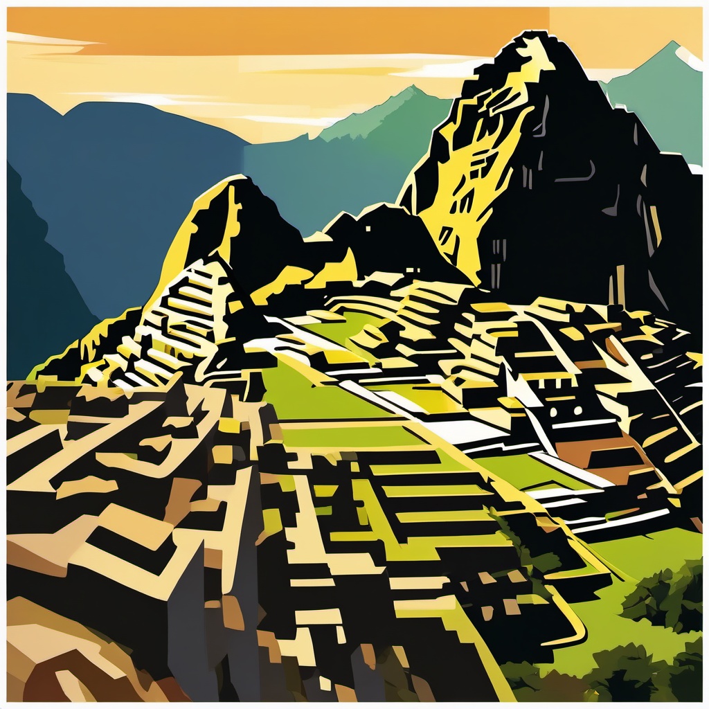 Machu Picchu clipart - Inca citadel in the Andes of Peru, ,color clipart vector style