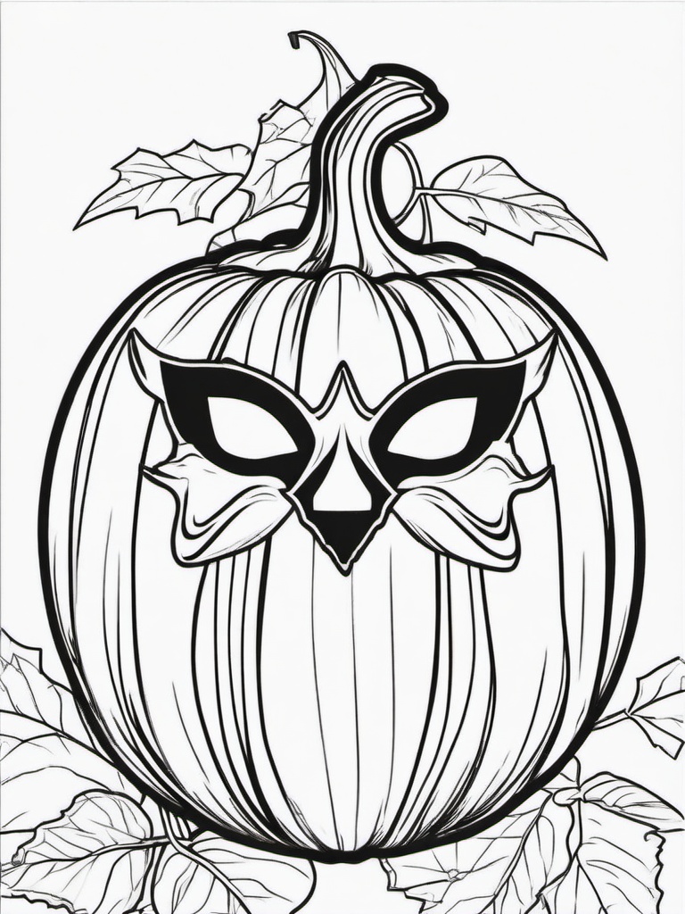 Pumpkin with Halloween Mask Coloring Pages - Masked Pumpkin Ready for Halloween  minimal black outline printable sheet, coloring page