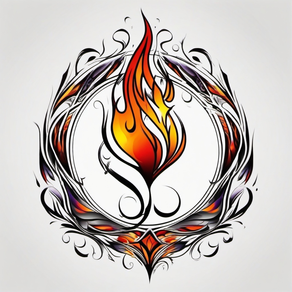 abstract flame tattoo  simple color tattoo,white background