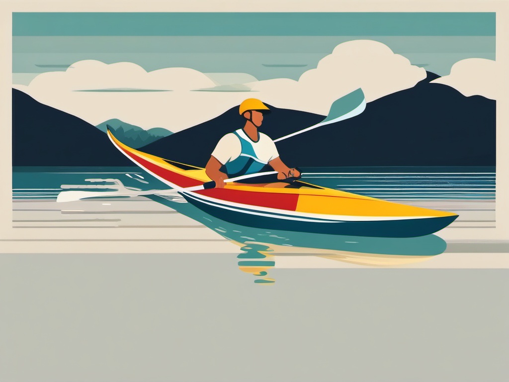 Canoe Racer Paddling Clipart - A canoe racer paddling with intensity.  color vector clipart, minimal style