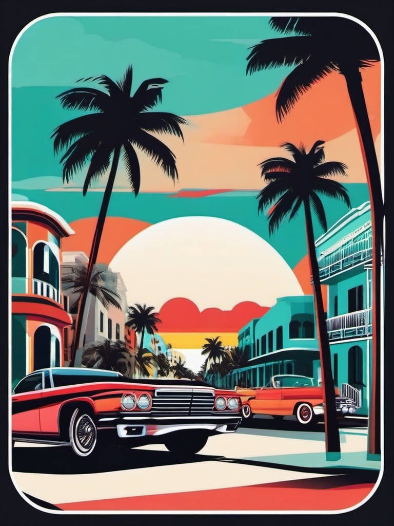 Ocean Drive Miami sticker- Iconic street in the South Beach neighborhood, , sticker vector art, minimalist design