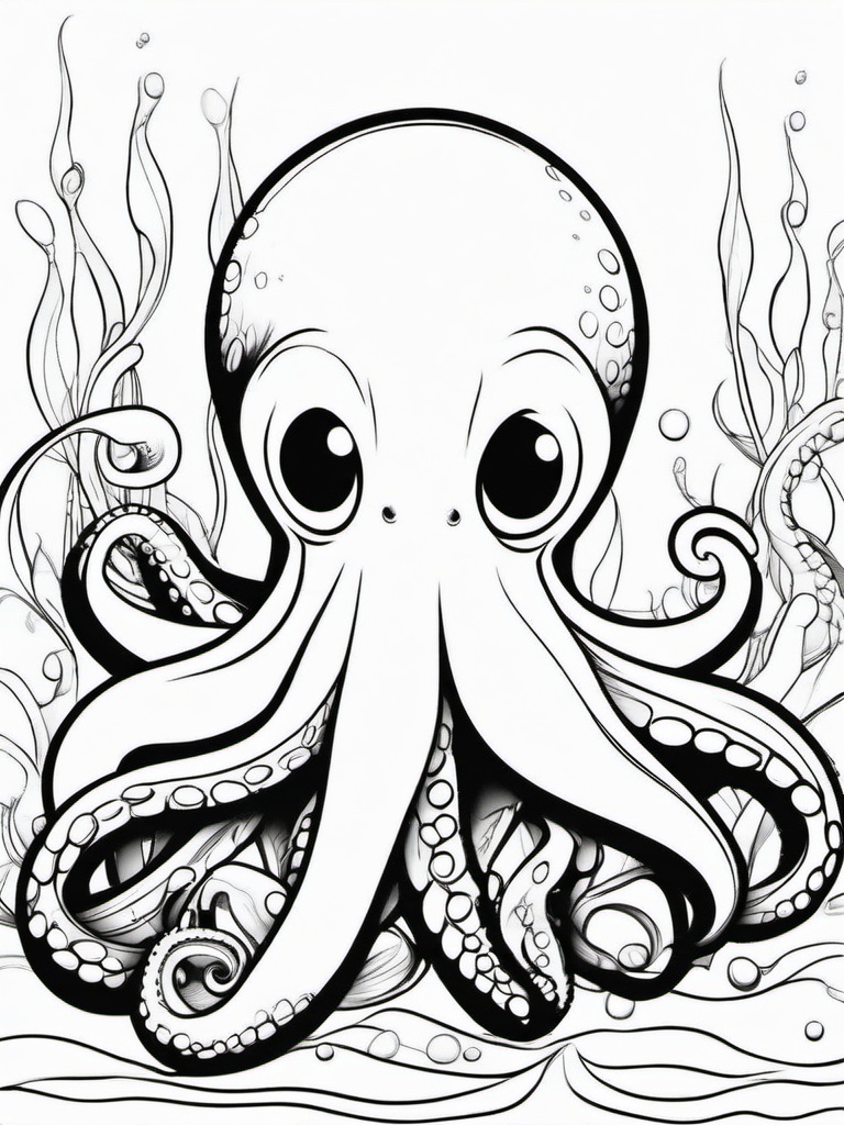 Octopus Coloring Pages - Octopus with a frown  simple coloring pages