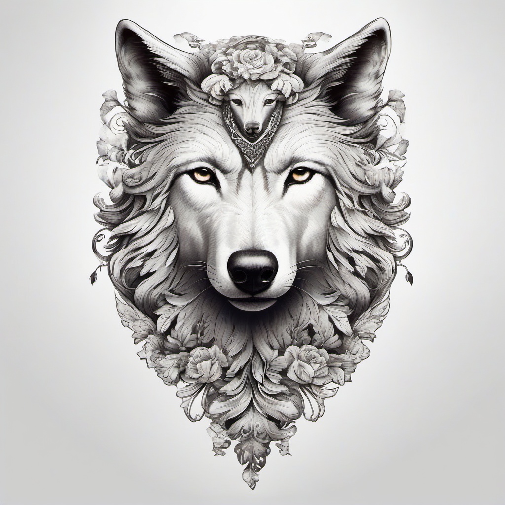 Wolf in Sheep's Clothing Tattoo,clever disguise, wolf hidden among the sheep, metaphor for the deceptively innocent. , tattoo design, white clean background