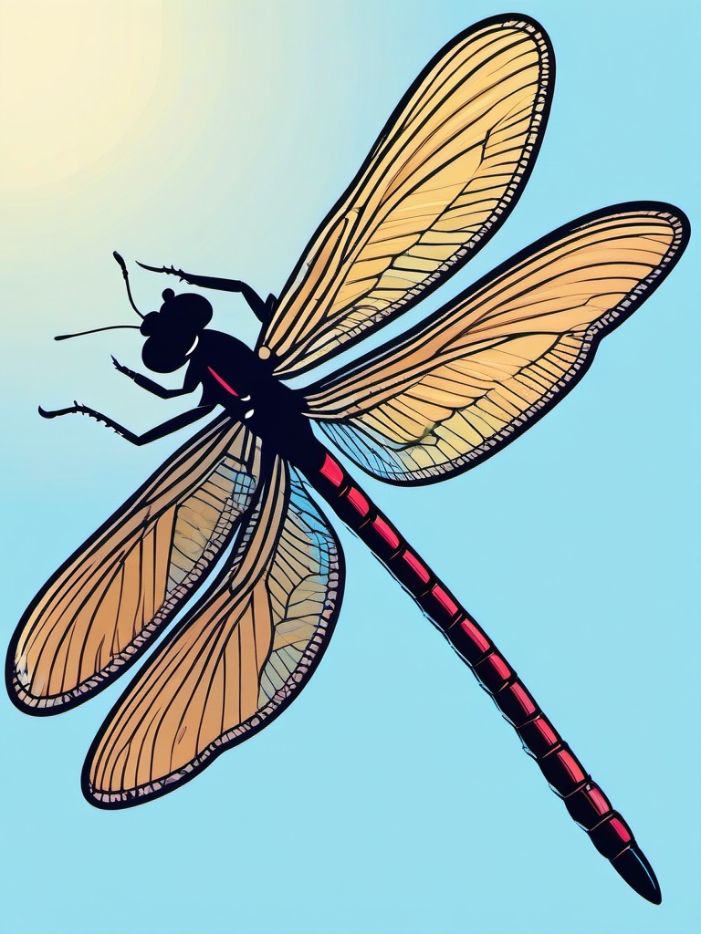 Dragonfly flying against a blue sky background clipart.  vector style illustration