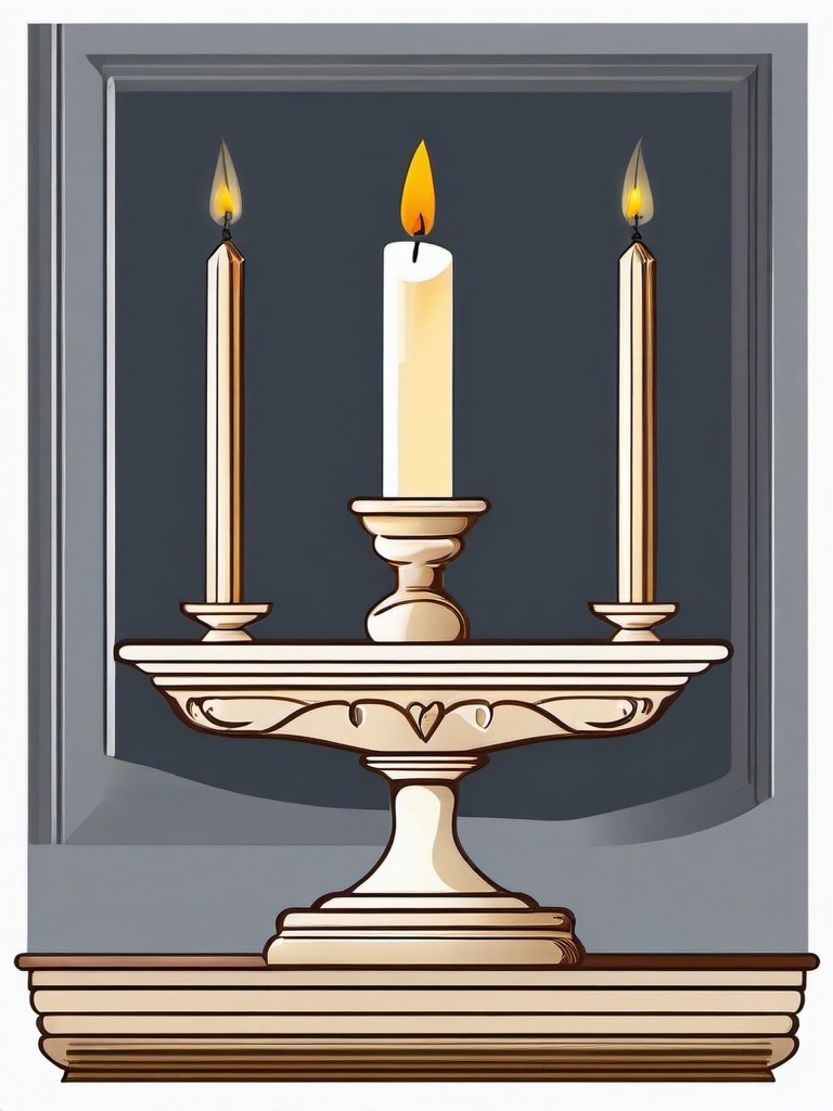 Candle clipart - Candle on a mantelpiece.  vector style illustration, white background