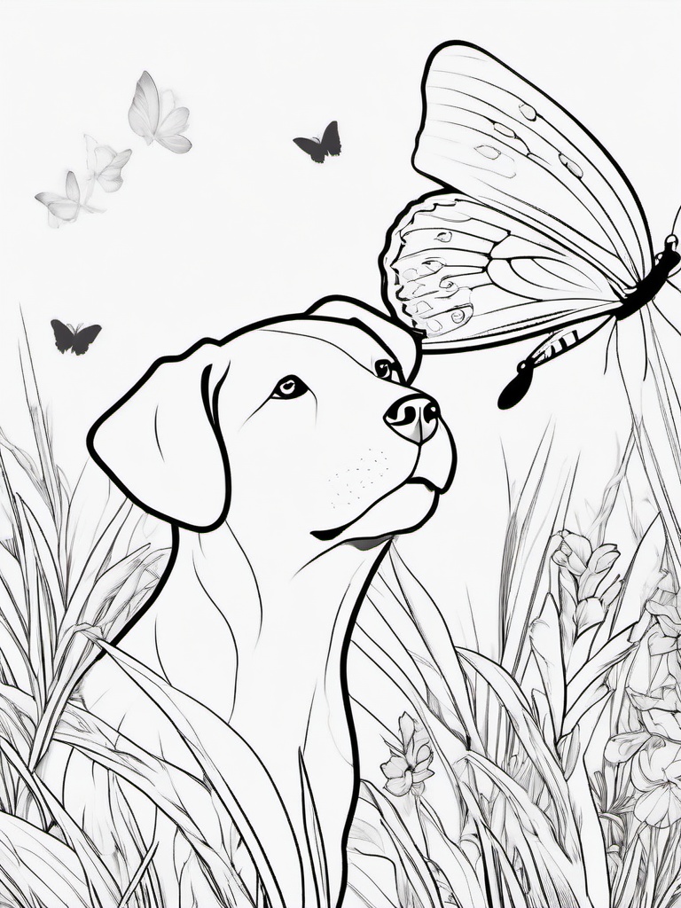 Dog and Butterfly Coloring Pages - Curious Pup Watching a Butterfly  minimal black outline printable sheet, coloring page