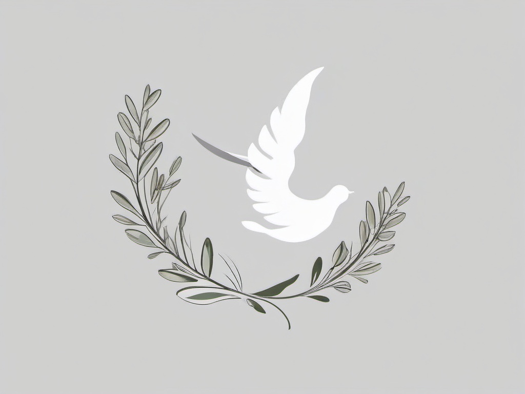 Dove Symbol Tattoo - Dove flying with olive branch  minimalist tattoo design, white background