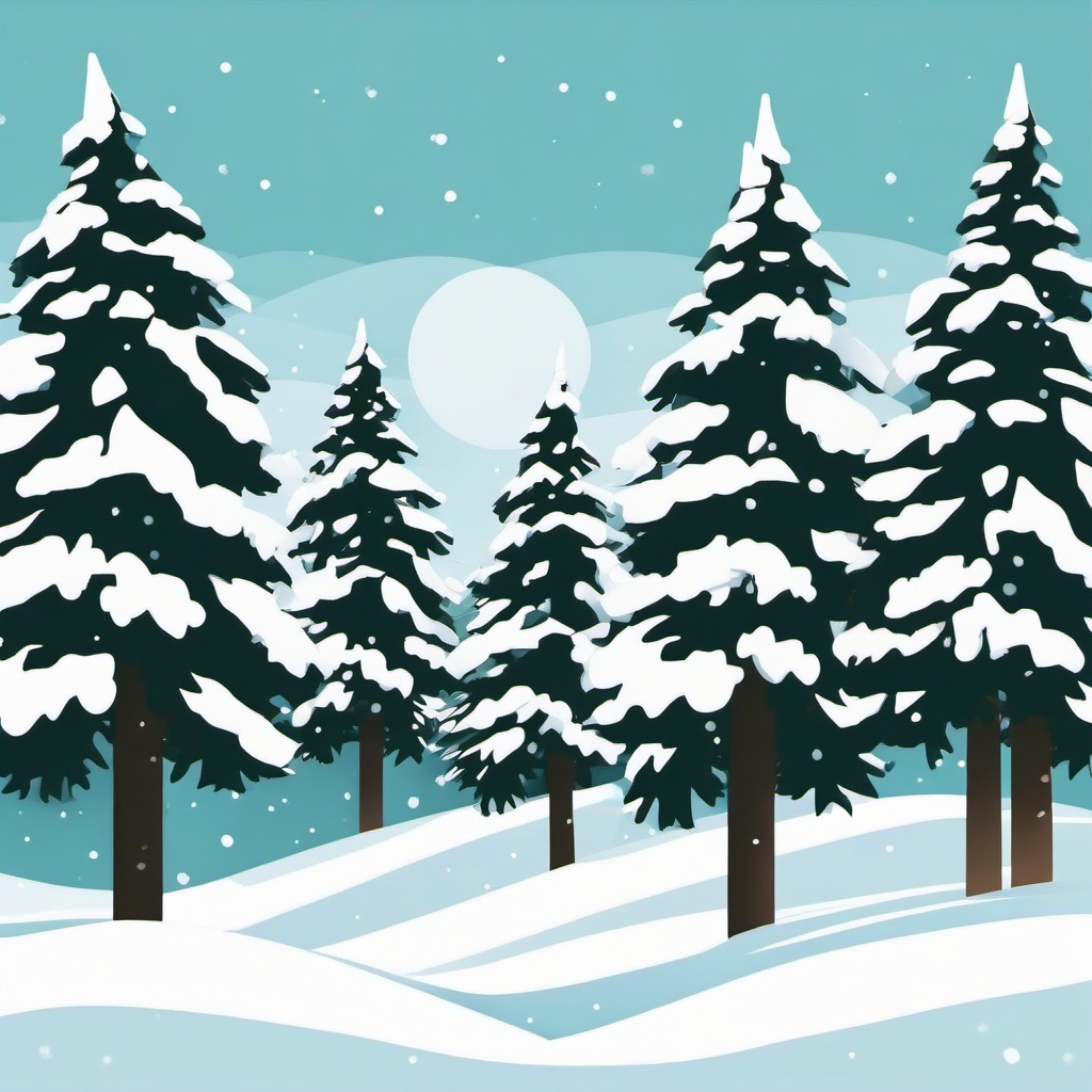 January clipart - snow-covered pine trees in January  color,minimalist,vector clipart