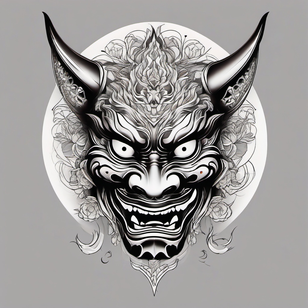 hannya black tattoo  simple color tattoo,white background,minimal