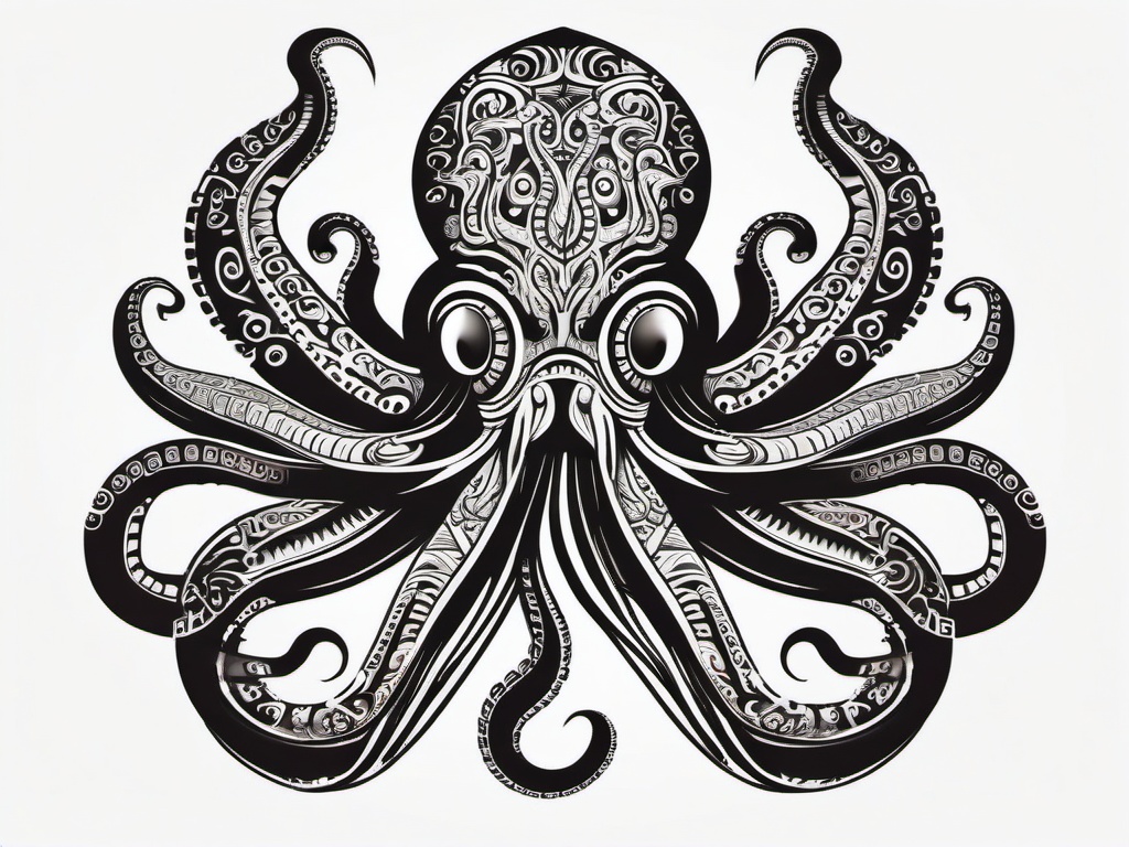 Polynesian Tattoo Octopus - Combine the symbolism of octopuses with traditional Polynesian tattoo aesthetics for a unique ink design.  simple vector color tattoo,minimal,white background