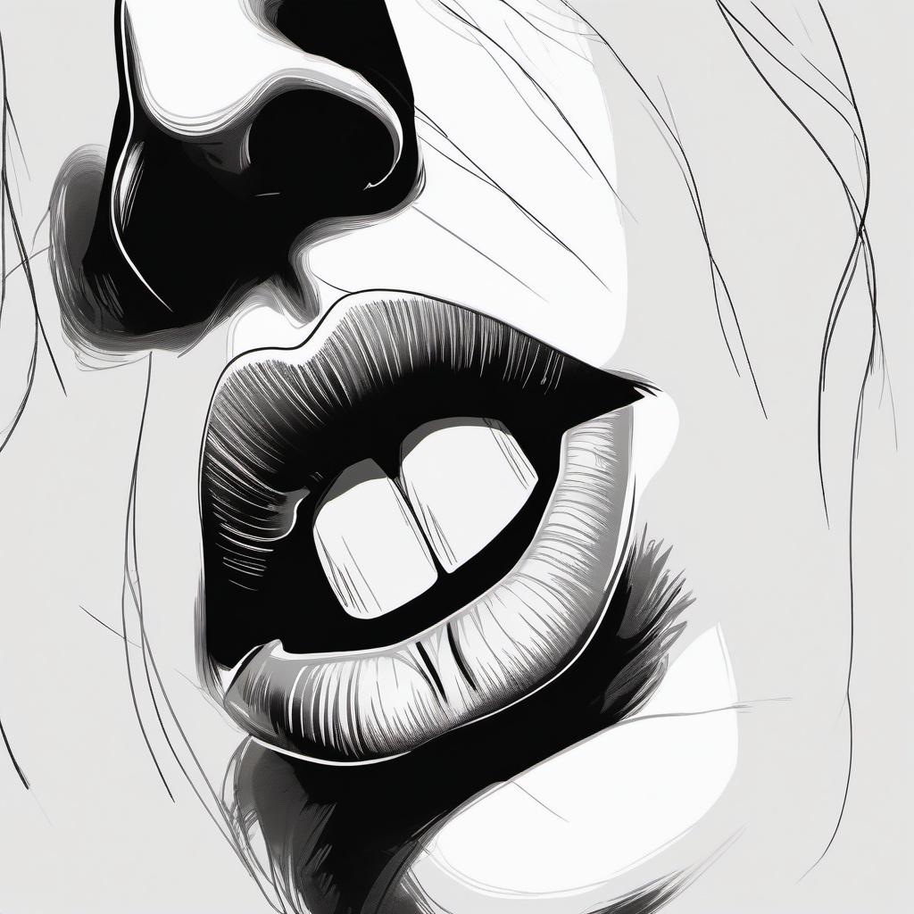 drawing of lips with lipstick  minimal rough sketch scribbles,doodles,black and white