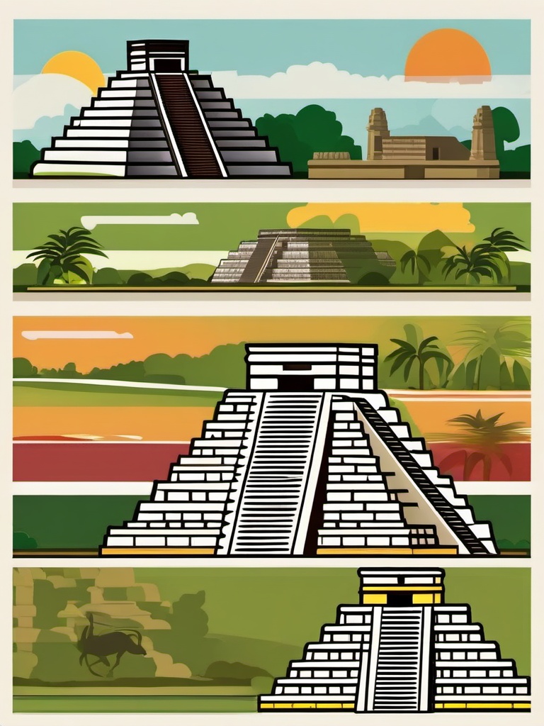 Chichen Itza clipart - Pre-Columbian archaeological site in Mexico, ,color clipart vector style