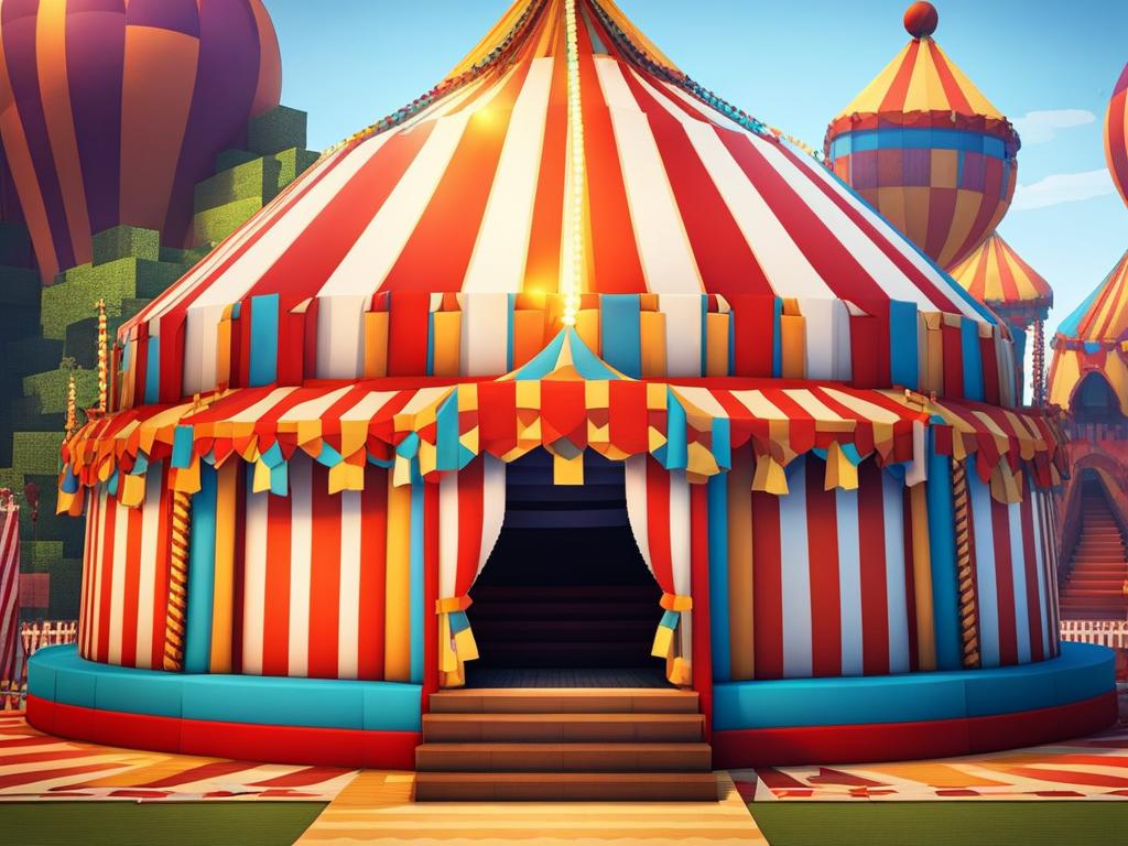 colorful circus tent with a thrilling big top performance - minecraft house ideas minecraft block style