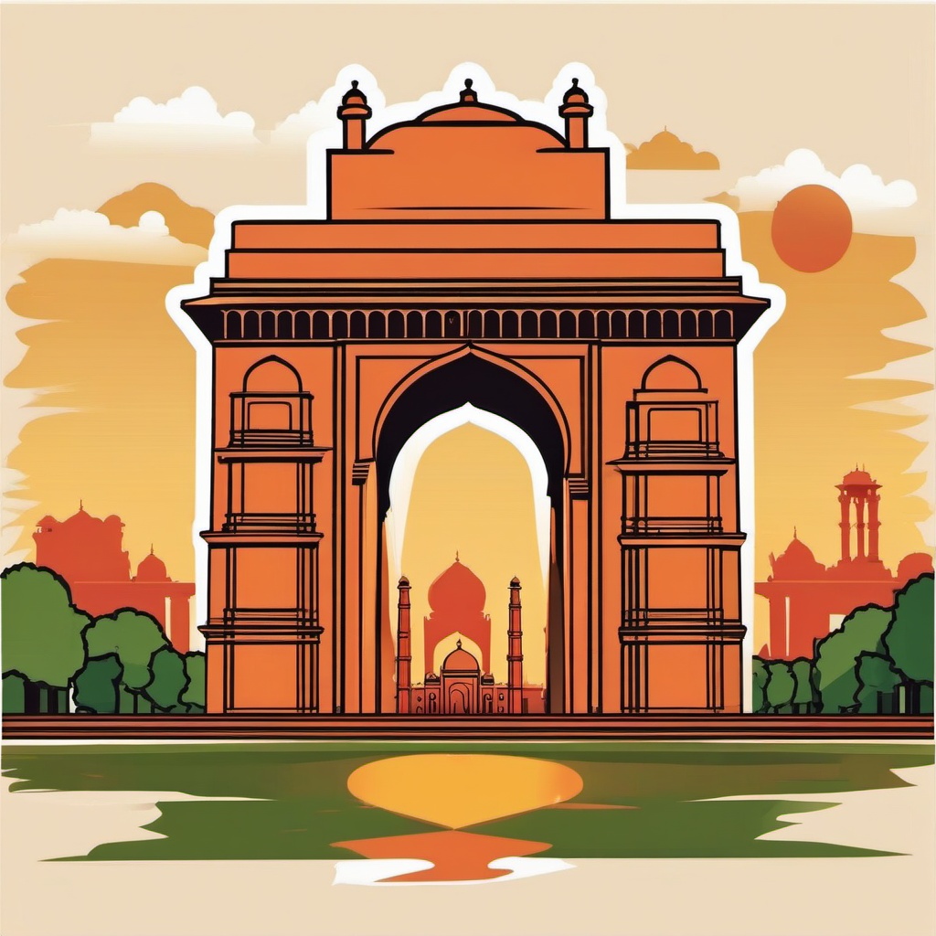 New Delhi clipart - India Gate and Jama Masjid in India,  color vector clipart