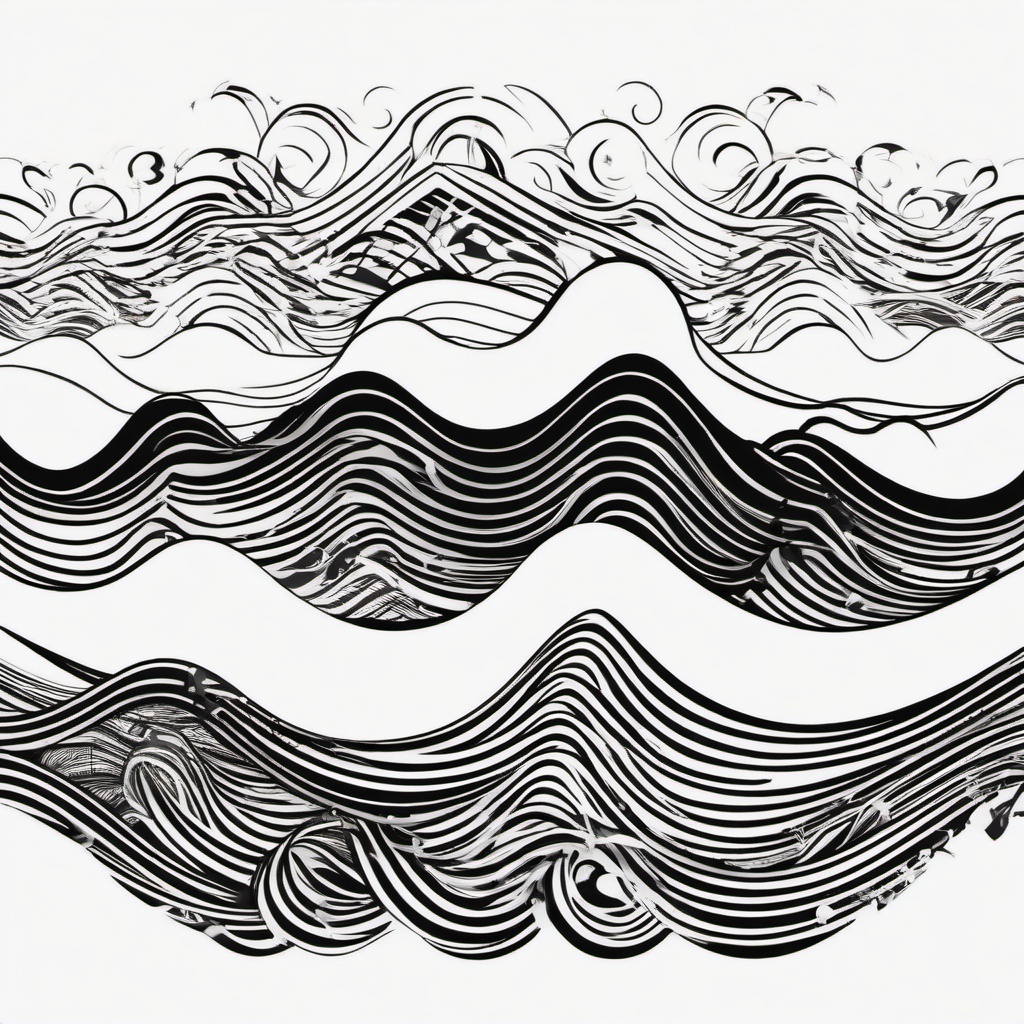 Wave Tattoo Tribal - Infuse tribal aesthetics with a captivating tattoo featuring tribal-inspired waves.  simple vector color tattoo,minimal,white background