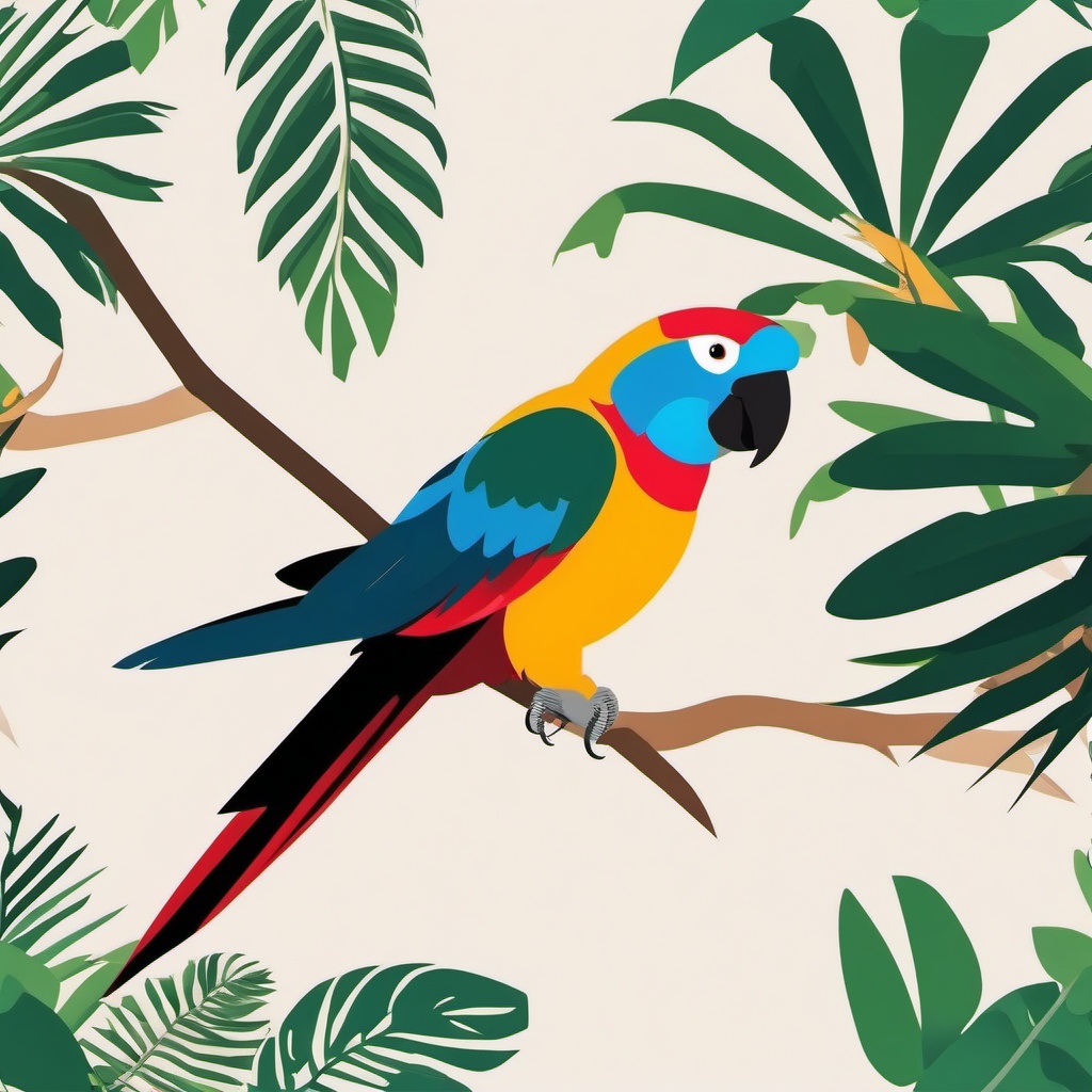 Parrot Clipart - Parrot squawking from a tropical tree , minimal, 2d