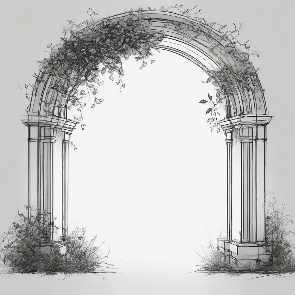 drawing of a vine forming an archway  minimal rough sketch scribbles,doodles,black and white