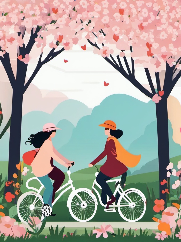 Bicycle Ride with Friends clipart - Biking with friends in spring, ,vector color clipart,minimal