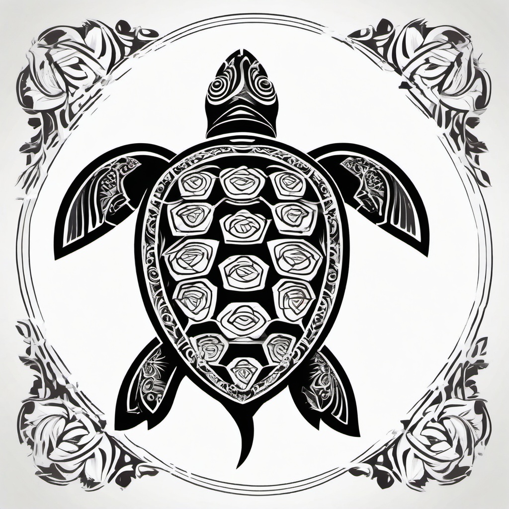 Tattoo Hawaiian Turtle - Symbolize longevity and protection with a Hawaiian-themed tattoo featuring a turtle.  simple vector color tattoo,minmal,white background